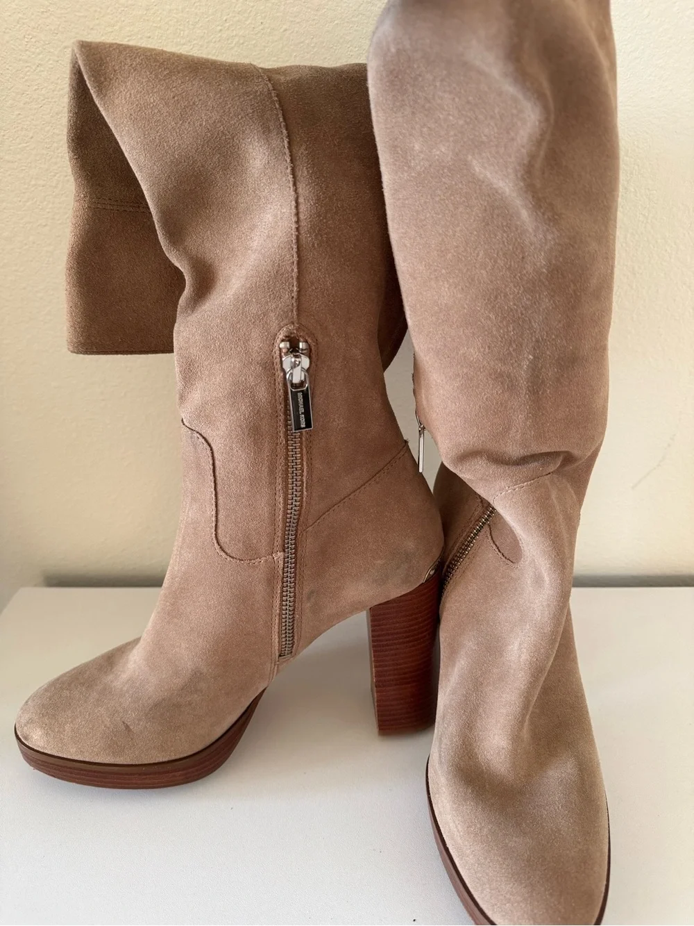 Michael Kors Regina Light Taupe Suede Knee High Boots Size